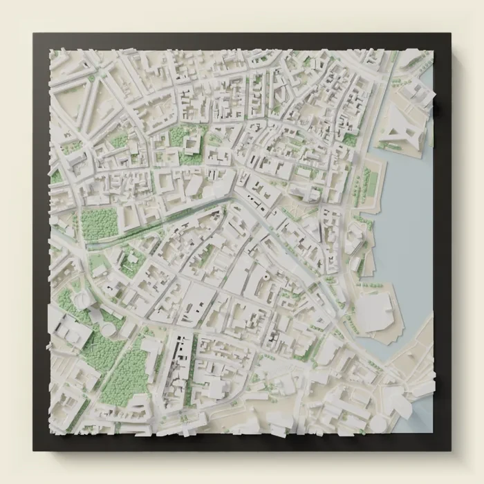 3D-print af Aarhus, Midtbyen i sort ramme