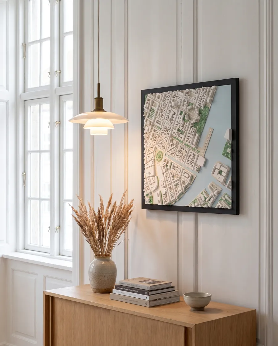 Nyhavn som 3D-print på en væg i en lejlighed