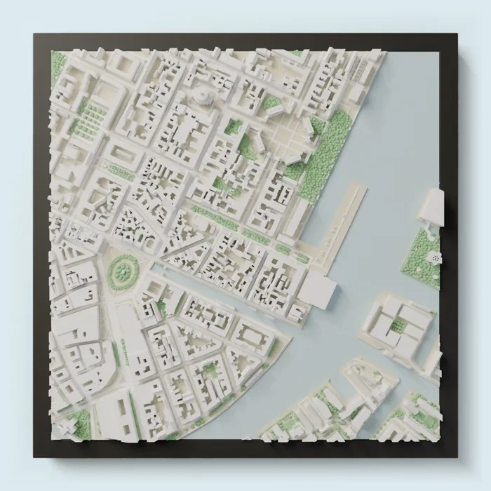 3D-print af København, Nyhavn i sort ramme